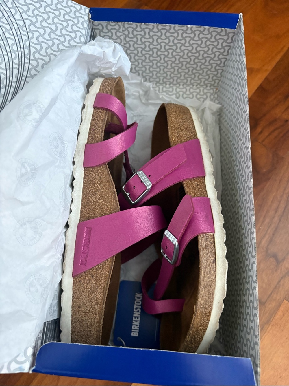 Birkenstock Women’s Fuchsia Multi-Strap Cork Sandals - Picture 11 of 14